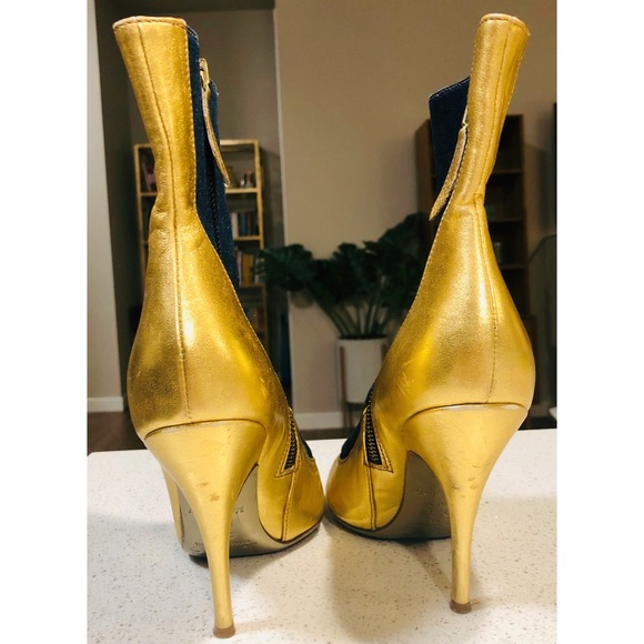 D&G Gold Leather Point Blue Denim Ankle Boots 38 8 - Picture 5 of 8